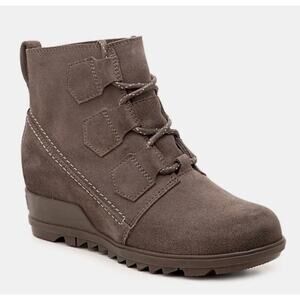 Sorel Evie Major Wedge Boots 9.5 Gray Suede NWT Combat Lace Ankle Booties